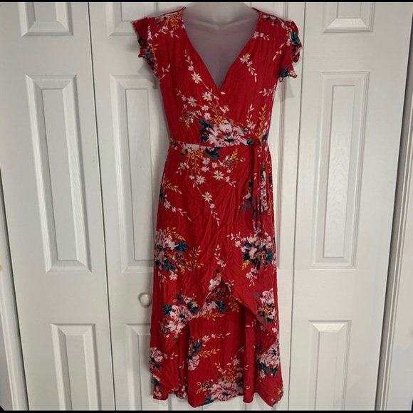 Angie Floral Print V Neck High Low Dress medium - Picture 1 of 5
